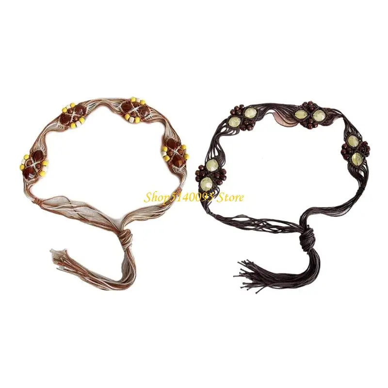 DXAE Bohemian مضفر حبل الحبل الشمع للنساء قابلة للتعديل سلسلة الخصر حزام يدوي معقدة الخصر الحبل الإكسسوارات فستان اللباس