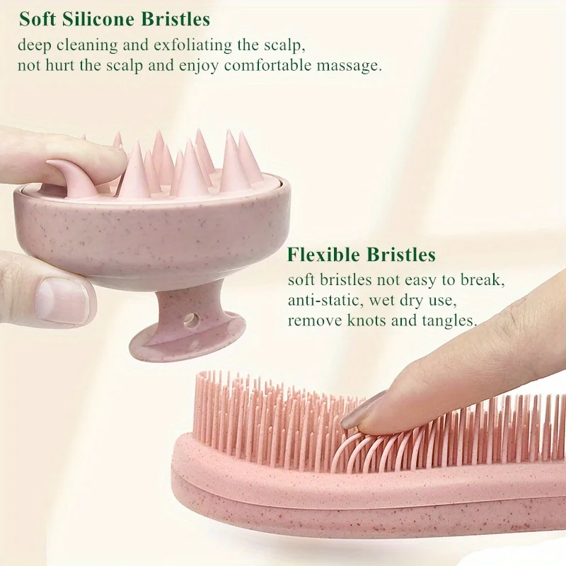 Eco-Friendly Hair Brush Set Soft Bristles & Portable Silicone Scalp Massager with Colorful Gift Set - for Normal Hair Types view 6