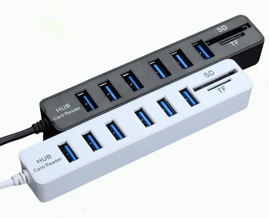 3 Port USB 2.0 HUB 6 Port USB2.0 Splitter + Card Reader Mini 2 in 1 Cardreader for SD TF Micro SD for Windows XP/7/8 Vist