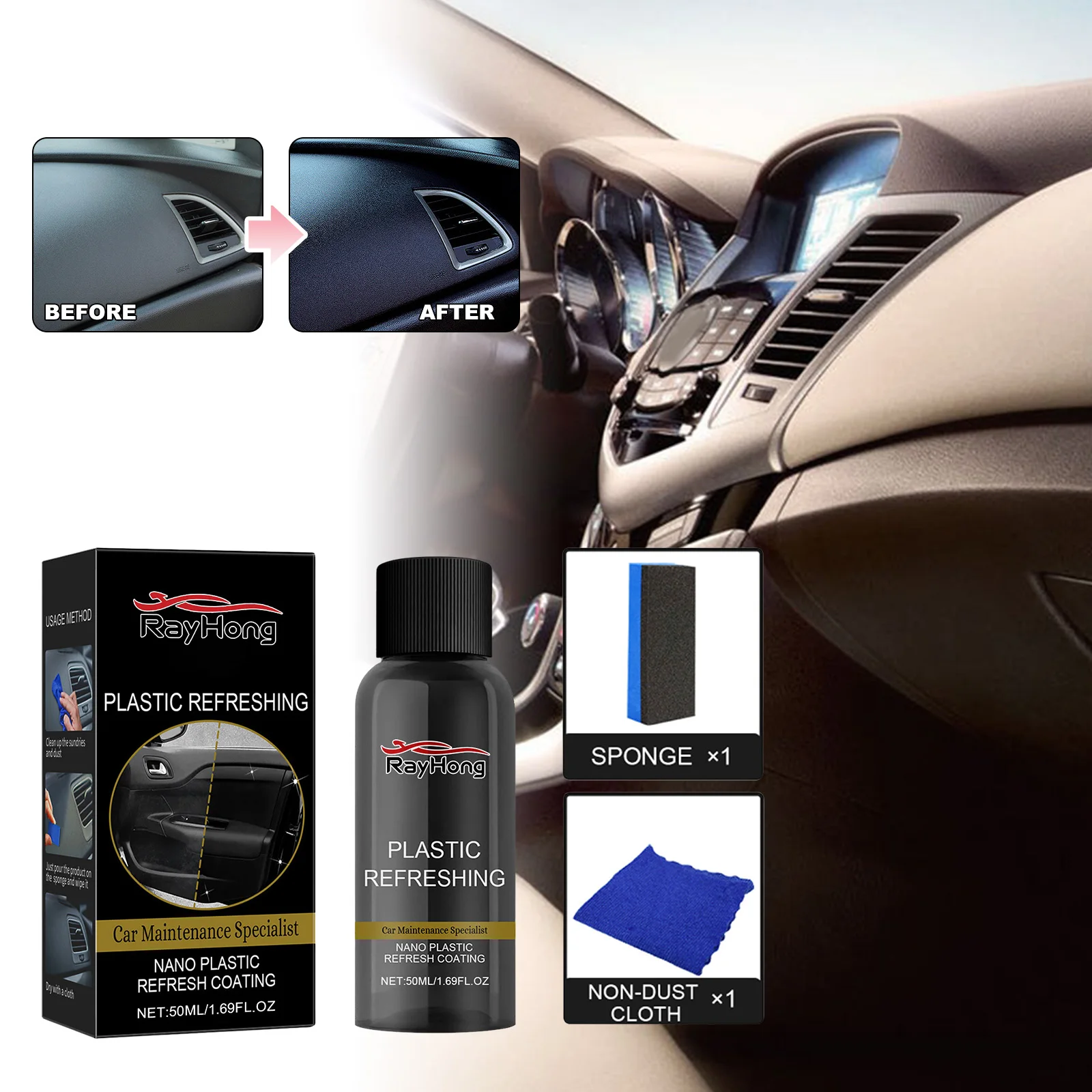 Car Plastic Restore Coating Agent Leather Restore Plastic Leather Restore Black Shine Seal Brightening 50ML For Car Cleaning