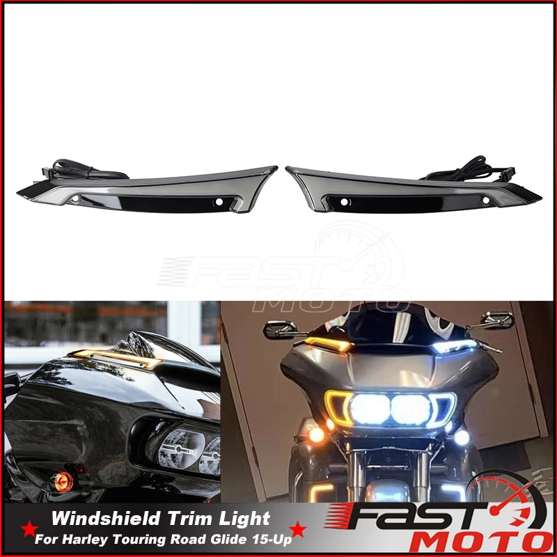 

Headlight Fairing Windshield Trim Turn Signals Lamp Light For Harley Road Glide FLTRX FLTRK FLTRU Windscreen Running Decorative