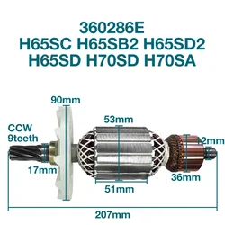 AC220-240V Armature for Hitachi 360286E H65SC H65SB2 H65SD2 H65SD H70SD H70SA Pickaxe Rotor Anchor Stator Coil Replacement Parts