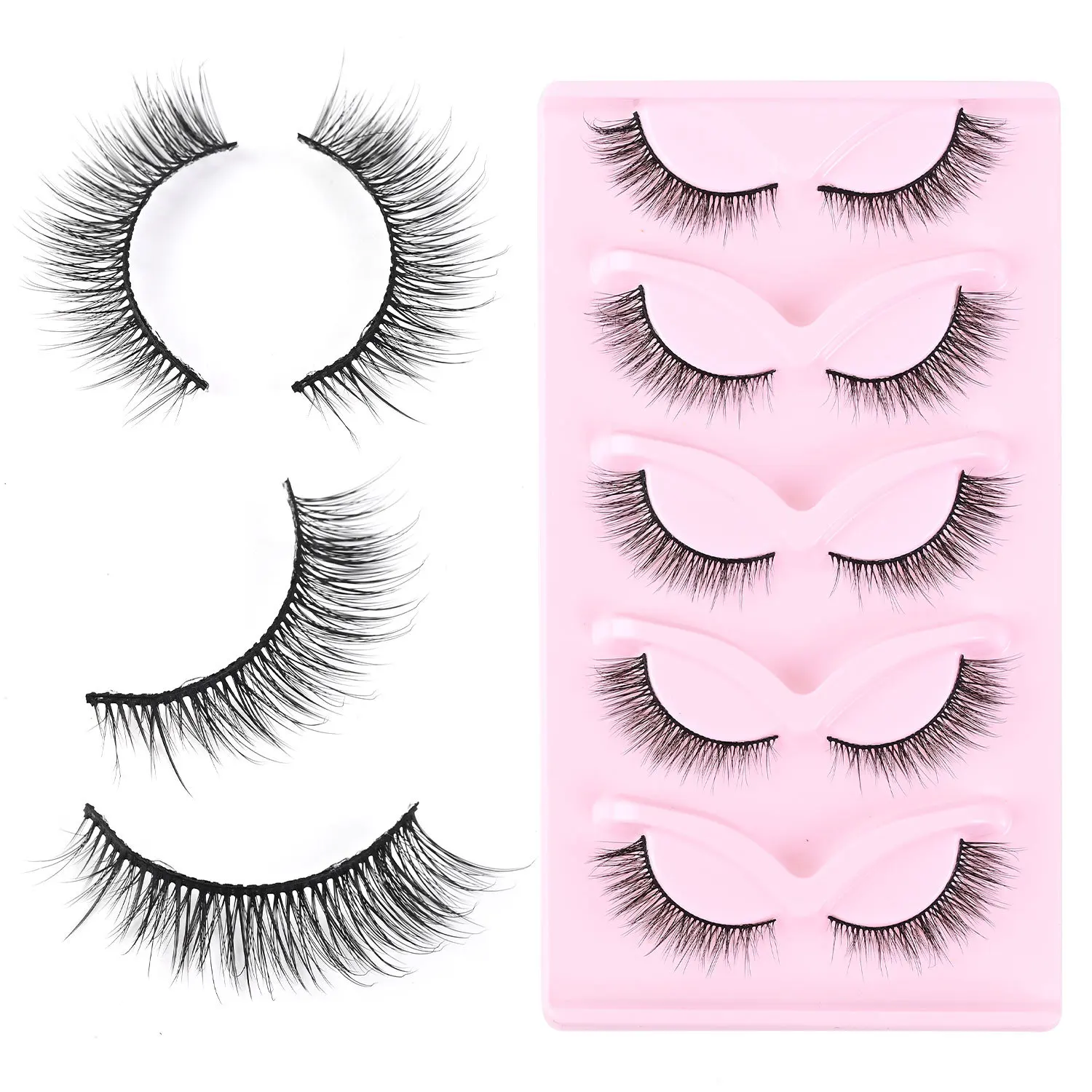 New Makeup 5-pair Light Fox Eyelashes Elongated End of The Eye Whole Cluster of Natural Fluffy False Eyelashes