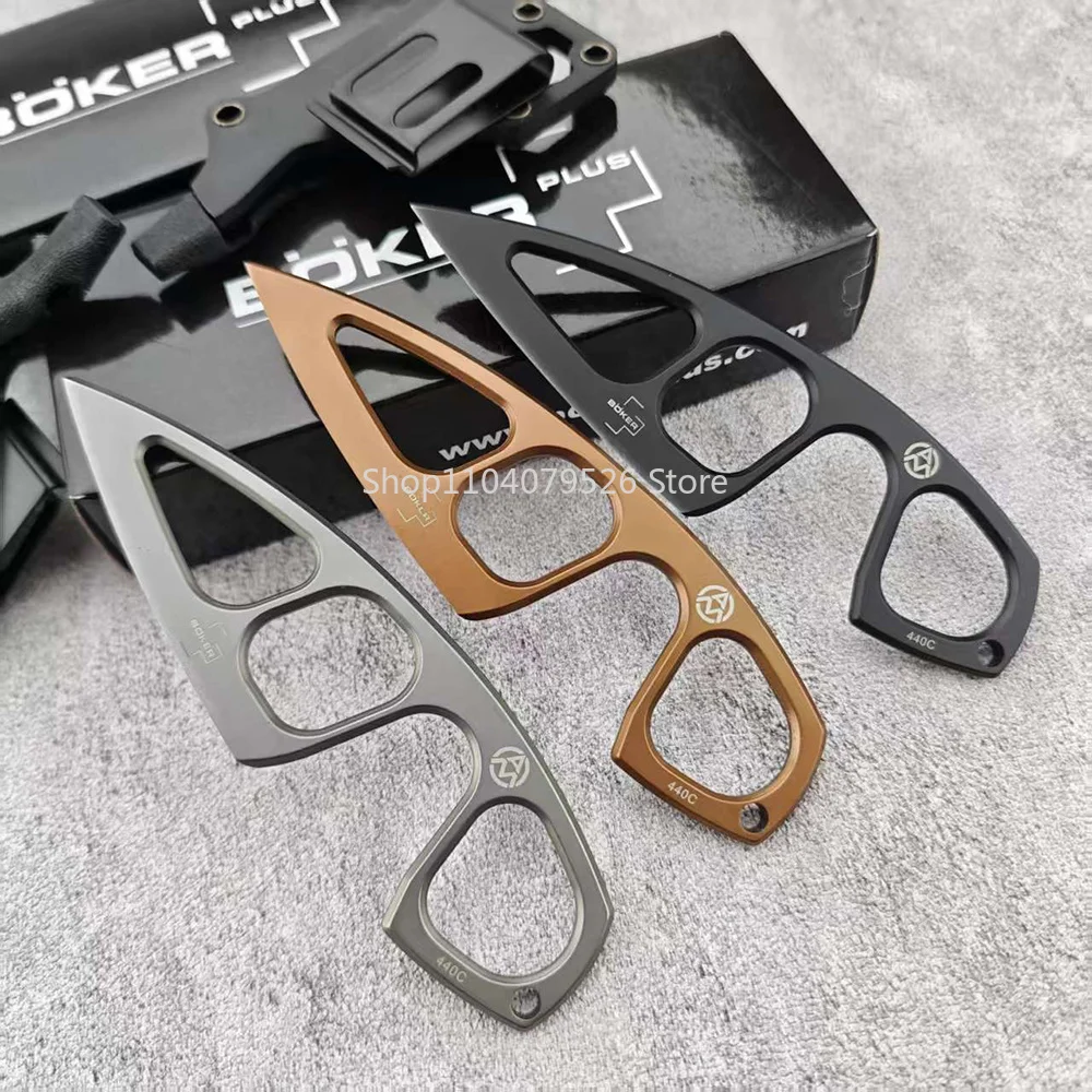 BOKER Mini Pocket Fixed Blade All Steel Knife with Sheath EDC Necklace Small 440C Blade Camping Adventure Utility Cutter Tools
