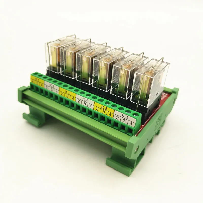 DIN Rail Mount Relay Module 10A 6 Channels PNP NPN NO NC Interface 12V 24V DC Single Chip Microcomputer PLC