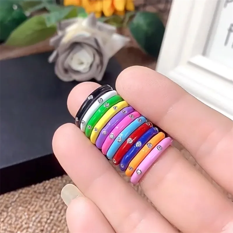2026 New Round Enamel Handmade Drip Oil Ring, High-end Rainbow Eternal Stackable, Women's Wedding Party Engagement Jewelry Gift