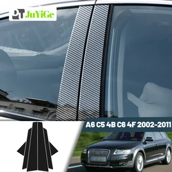 Glossy Black Carbon Fiber Window Door Deal B C Pillar Post Cover Sticker For Audi A6 C5 4B C6 4F 2002-2011 2003 2004 2005