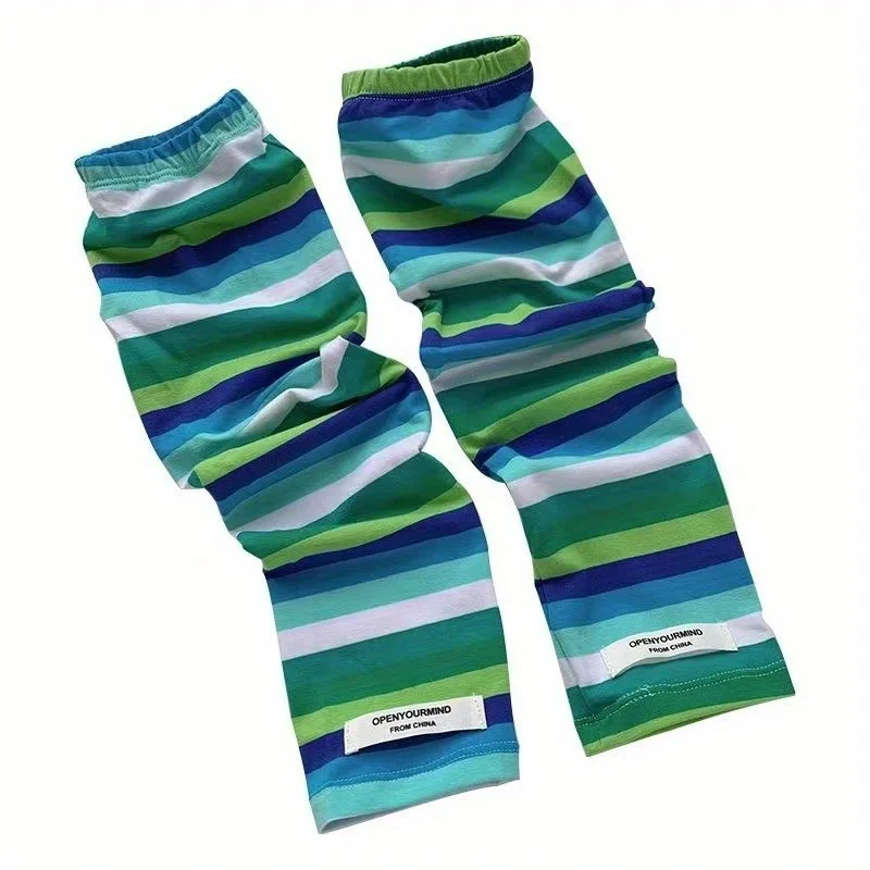 حماية من أشعة الشمس في الصيف في الهواء الطلق، حماية من الأشعة فوق البنفسجية من الحرير الجليدي، واقي ذراع مخطط فضفاض مع أصابع مرفقة