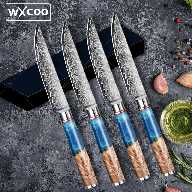 

WXCOO Damascus Steel Chef Knife Stainless Steel Kitchen Knives Set Sharp Pocket Knife Meat Cutter Bread Slicer Multipurpose Tool