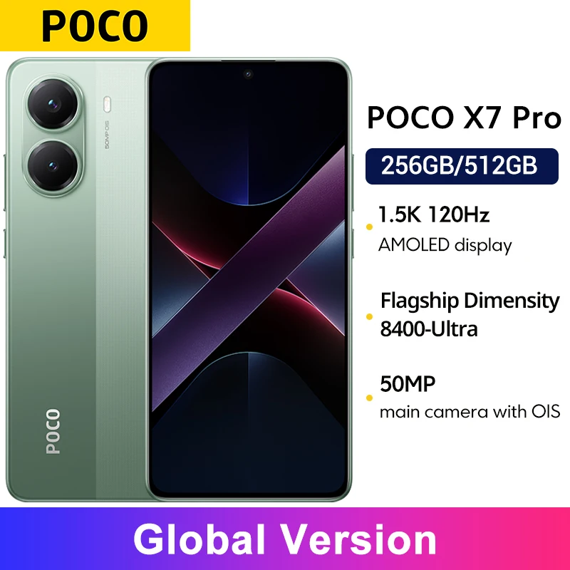 Глобальная версия смартфона POCO X7 Pro, размер 8400-Ultra, 6000 мАч, 90 Вт, HyperCharge, 6,67 дюйма, AMOLED-дисплей, NFC Xiaomi HyperOS 2