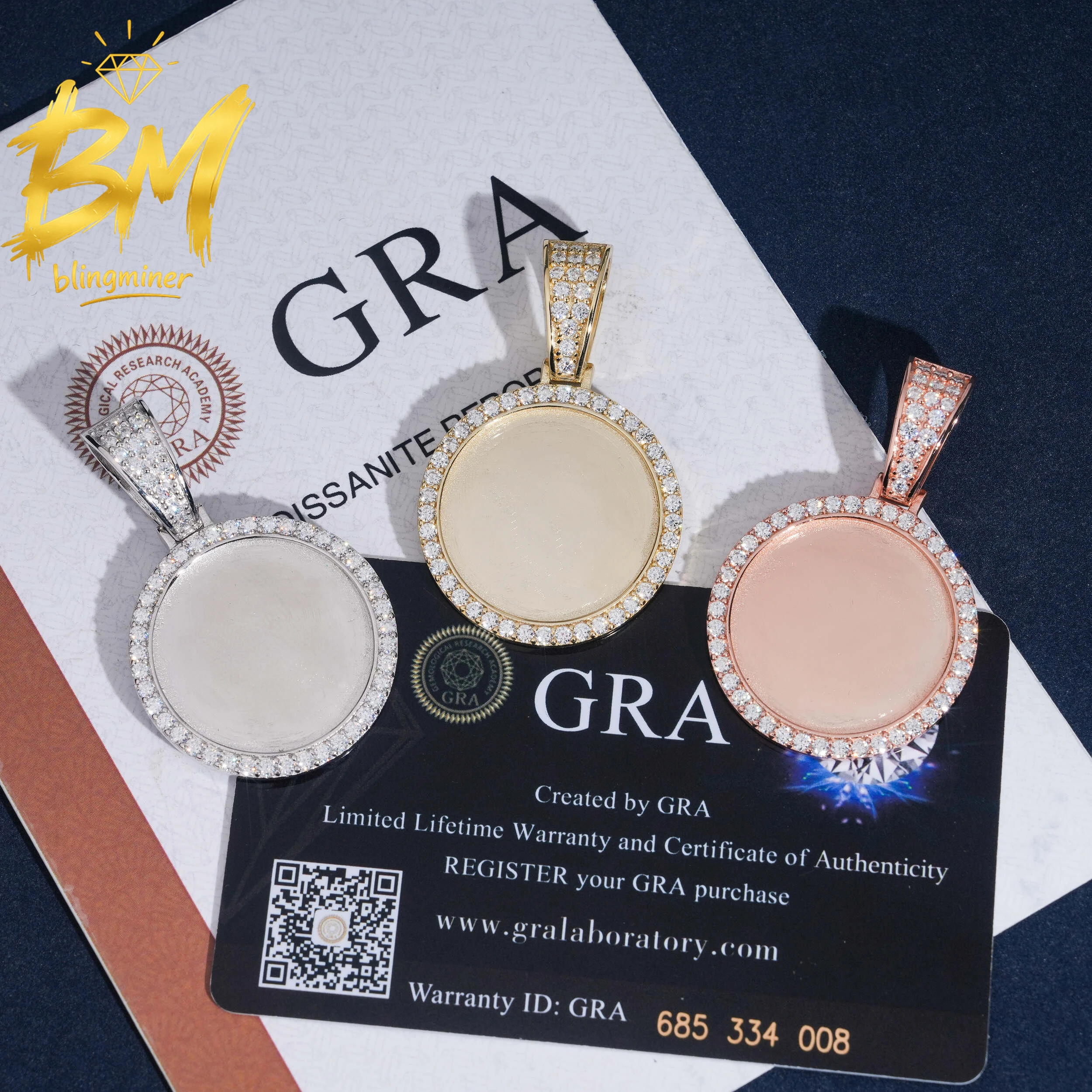Blingminer 30MM Memory Photo VVS Moissanite Pendant For Men Women S925 Silver Pendants Pass Diamonds Tester Free Shipping