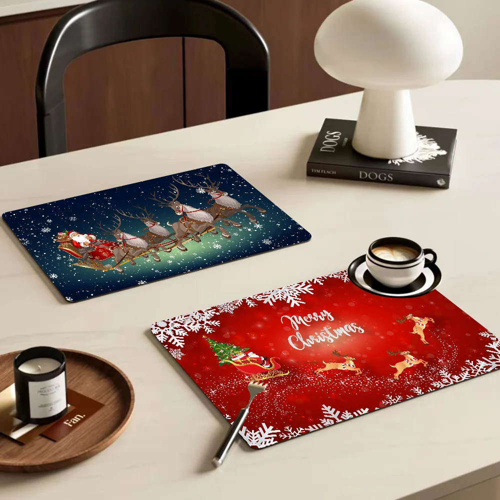 Christmas Happy Kitchen Tableware Dish Drying Mats Desk Drain Pad Heat Resistant Counter Top Mat Non-slip Draining Placemat