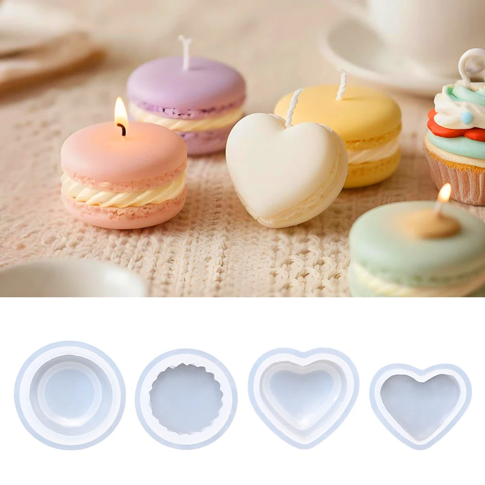 S0235 forma de coração redondo macaron hambúrguer bolo vela molde de silicone chocolate cheio biscoito molde para velas de silicone