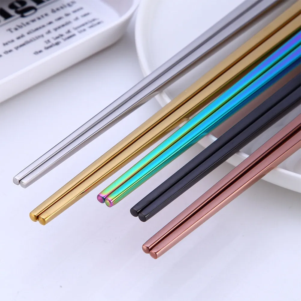 A Pair Stainless Steel Chopsticks Electroplated Square Shape Easy Grip Rustproof Dishwasher Safe Reusable Metal Chopsticks 23Cm