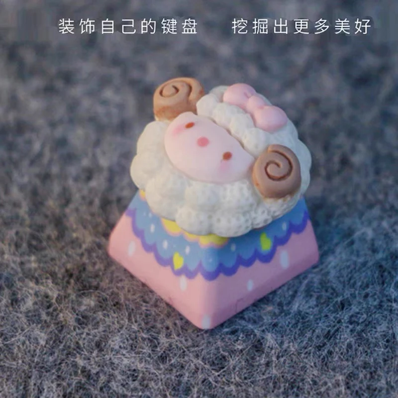 2024 new cute lamb keycap cross shaft cute pink computer button game mechanical keyboard keycap