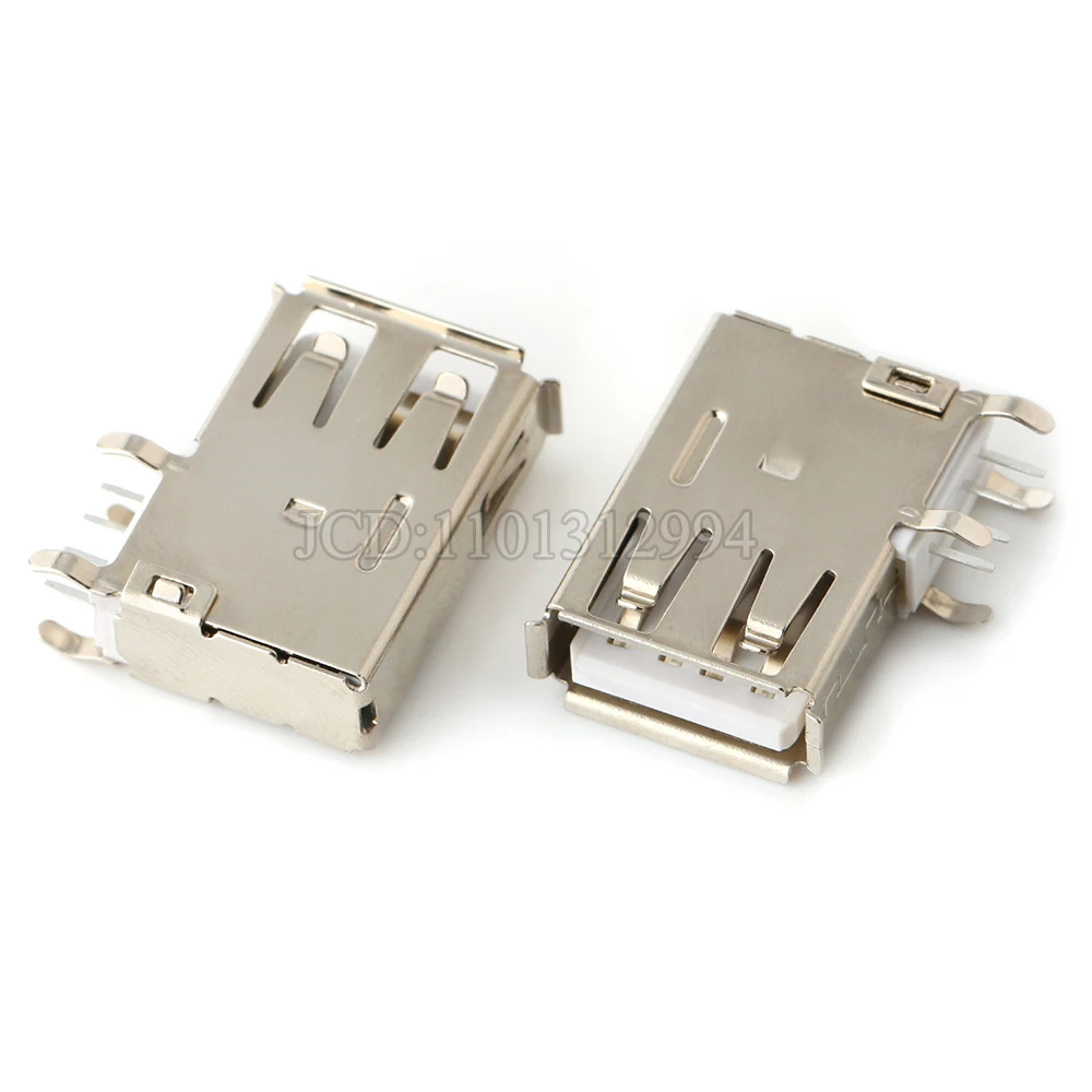 10pcs USB 2.0 A Female PCB Mount Socket Connector USB Vertical Side Inser Female Jack Connector Long/Short Type 90 Degree