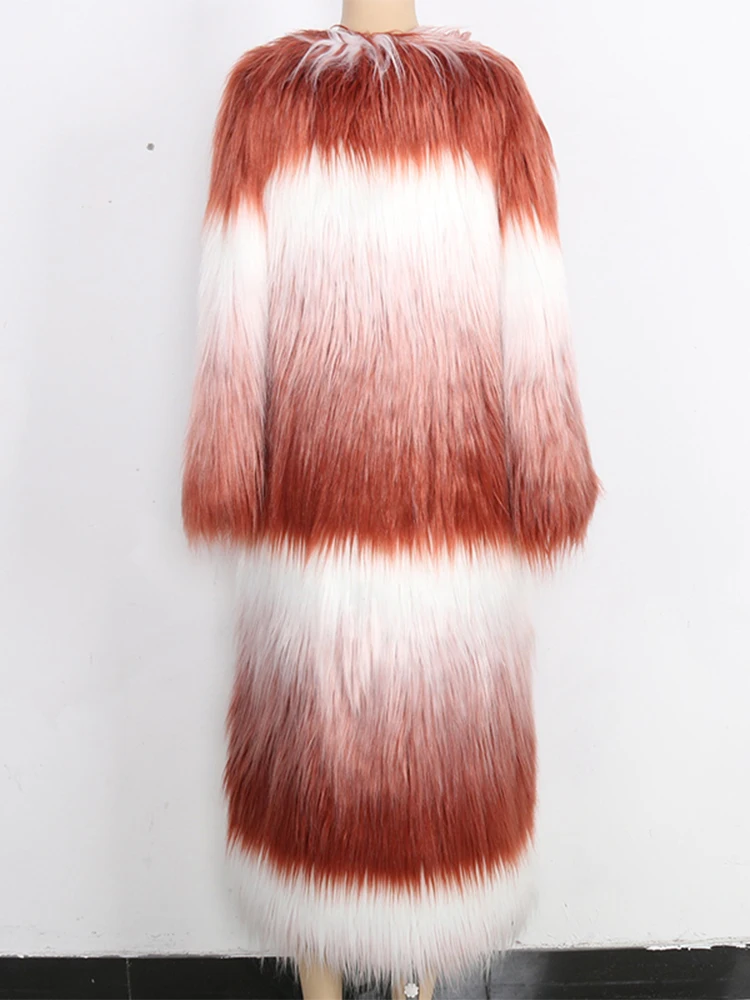 Nerazzurri Winter Long Colorful Multicolored Shaggy Hairy Gradient Thick Warm Faux Mongolian Fur Coat Women Korean Fashion 2023