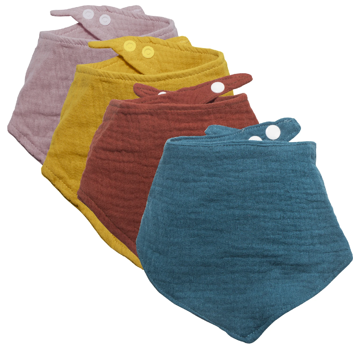 4-piece set of pure cotton baby triangle bibs, suitable for feeding during meals, with bright solid colors and stylish design,