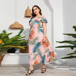 Moda Plus Size 0XL-4XL Sukienka na jedno ramię z nadrukiem z dużym dołem dla kobiet z marszczoną krawędzią Beach Resort Beach Skirt