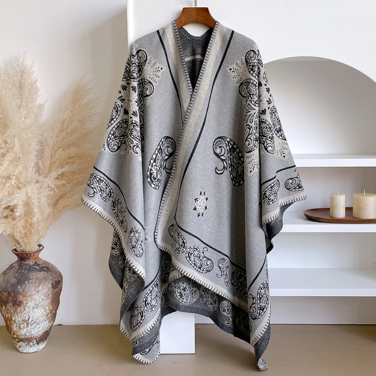 

Новый элегантный жаккардовый плащ с узором пейсли, шаль большого размера - мягкий теплый плащ из искусственного кашемира, стиль шарфа на осень-зиму, холодостойкий