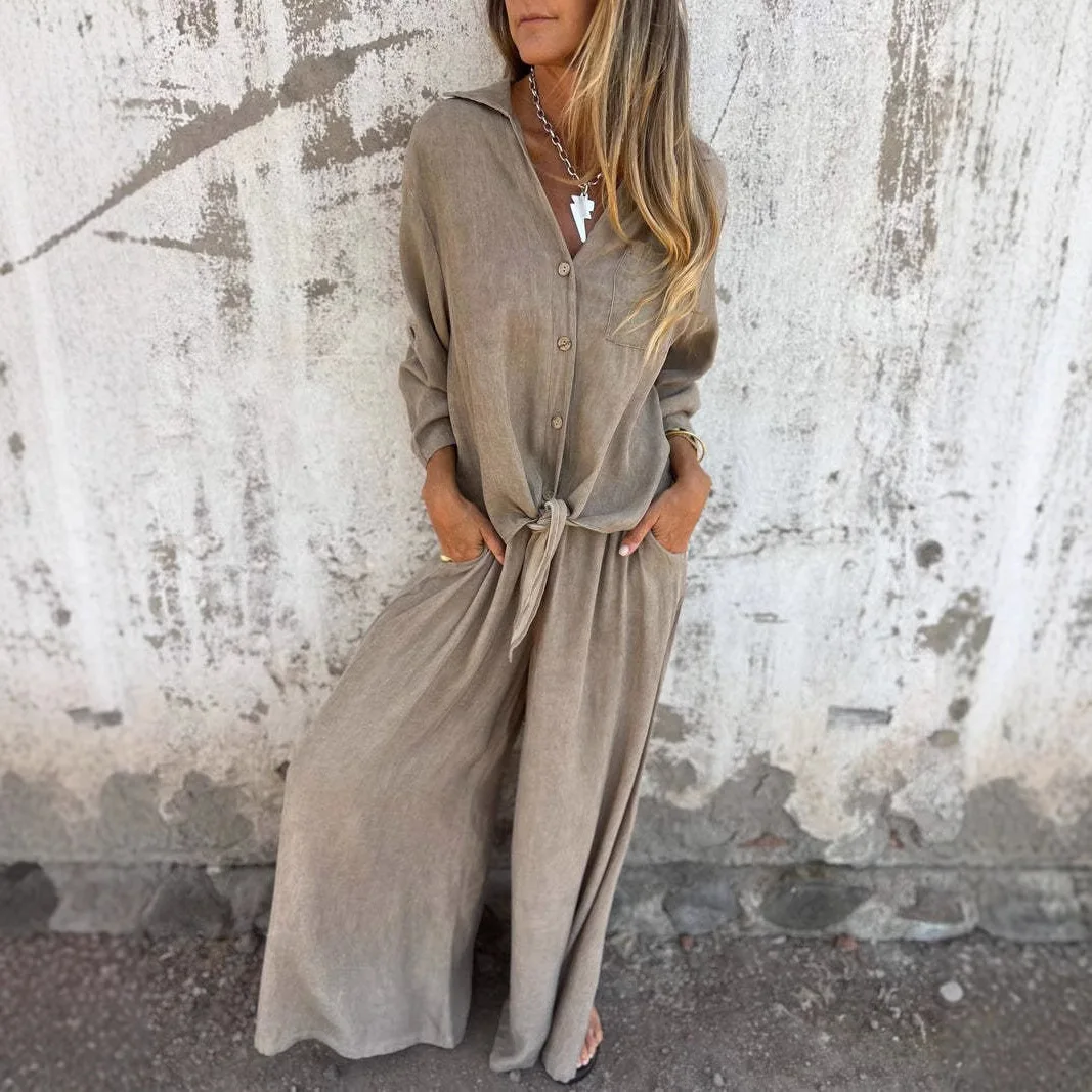 Fashion Women's Two Piece Set Solid Color Loose Shirt Top And Pants Casual Elegant Comfortable Wrinkle Resistant Commuter Outfit