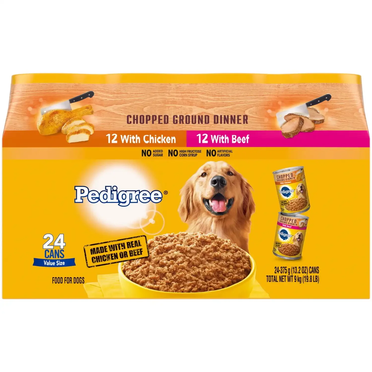 

Pedigree Chopped Ground Dinner Wet Dog Food Variety Pack 13.2 oz Cans (24 Pack) vitamins Delicious adult dog food