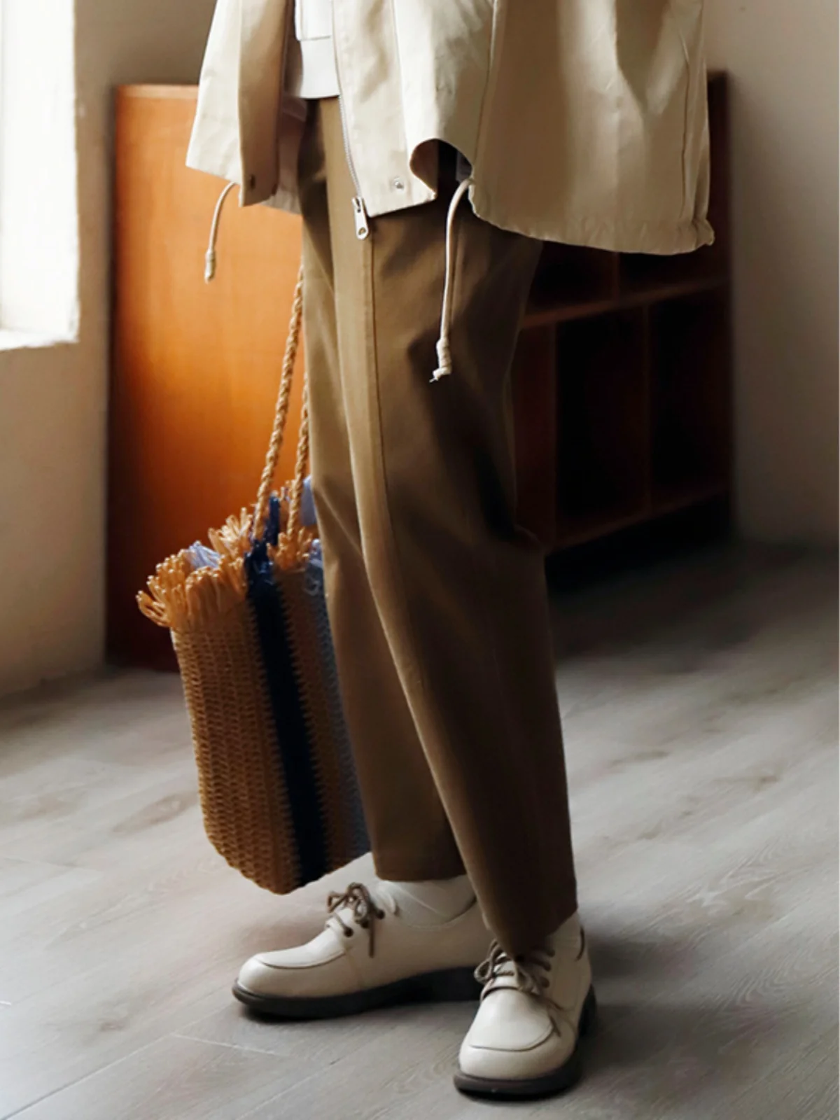 

Ретро-брюки прямого кроя, повседневные, женские, весна-осень, укороченные, в стиле «гарем», облегающие, маленький размер, с высокой талией, хлопок