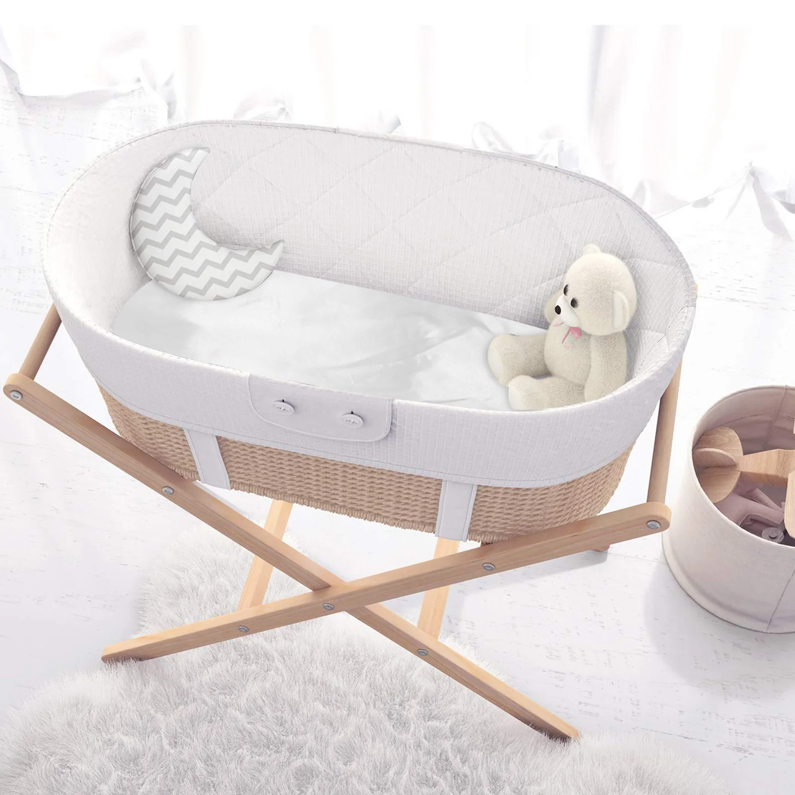 

2 Pcs Baby Bassinet Sheets Fitted Simulated Silk Mattress Cover Newborn Soft Bedding Pad Grey Navy for Crib Bassinet Sheet