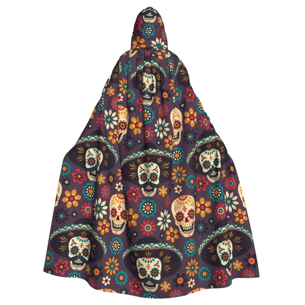 Sugar Skull Floral Cosplay Cloak Day of the Dead Halloween Hooded Cape for Aldult