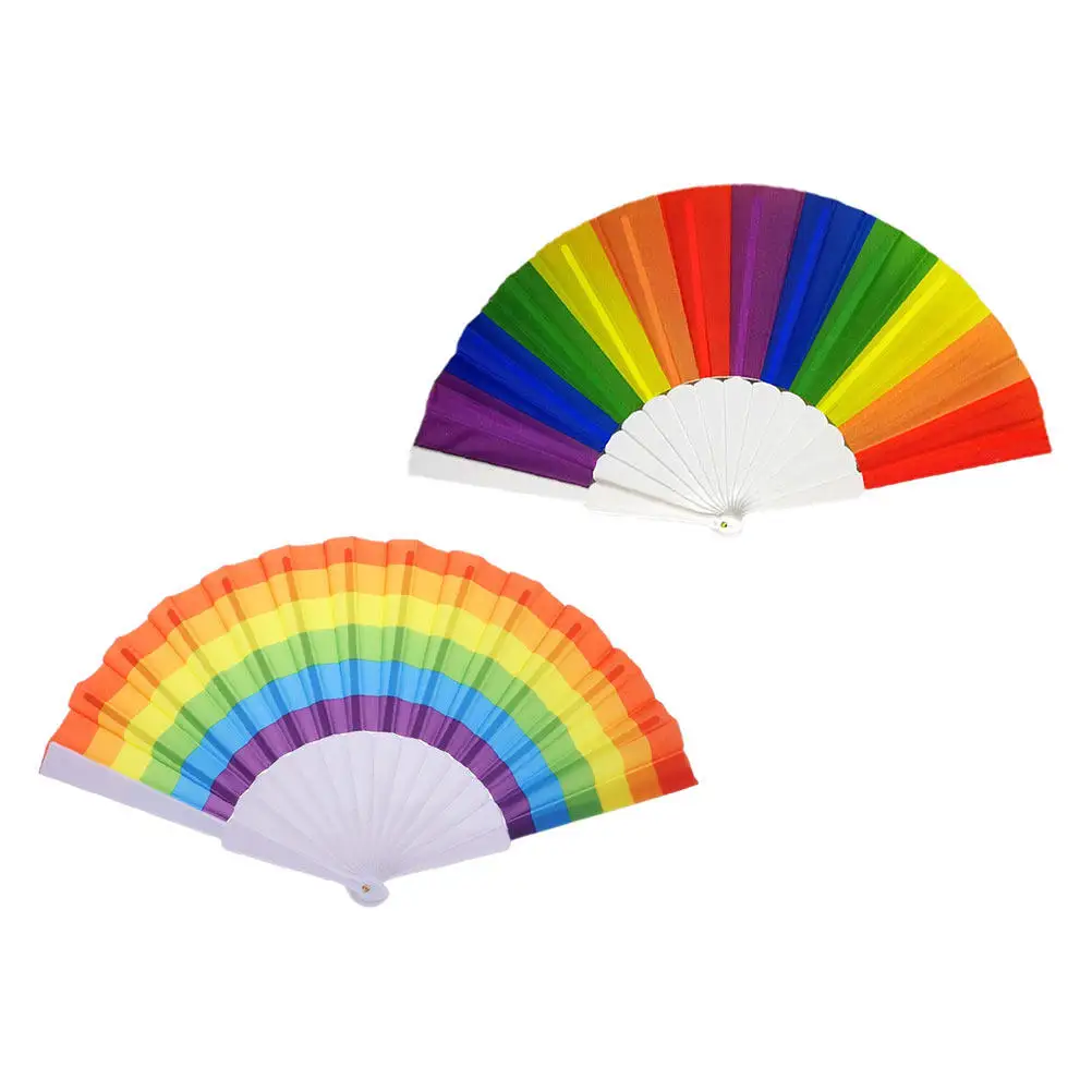 4Pcs Exquisite Rainbow Folding Fans Safe Gentle Materials Fine Workmanship Wide Use Dancing Photography Travel Summer Decorative