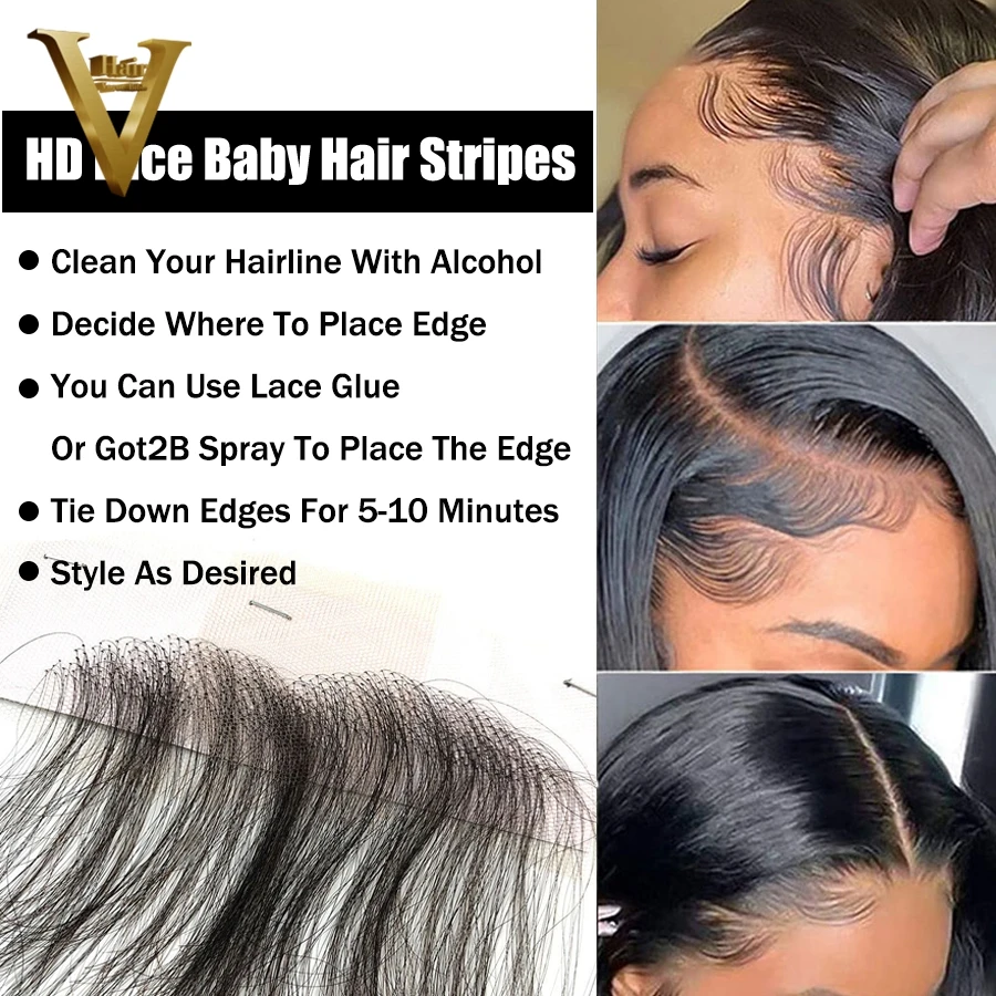 HD Lace Baby Hair Stripes 4 Pcs Virgin Human Hair Edge Reusable More Natural for Black Women Swiss Lace Hairline Free Shipping