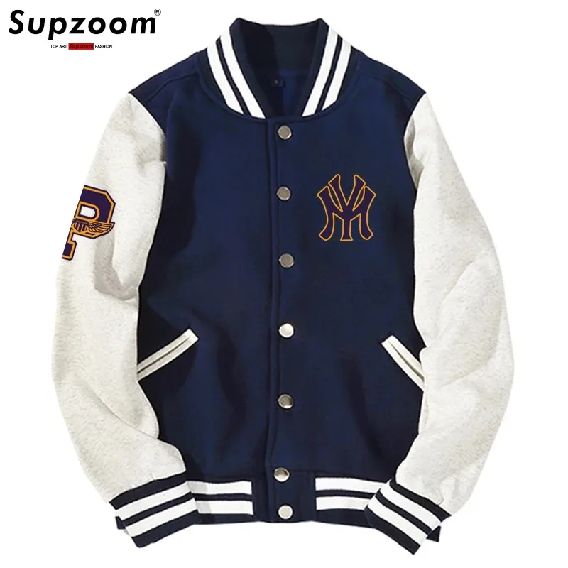 Supzoom Nuovo arrivo Lettera Manica a costine Top in cotone Logo moda monopetto Giacca da baseball con stampa casual Cappotto cardigan allentato