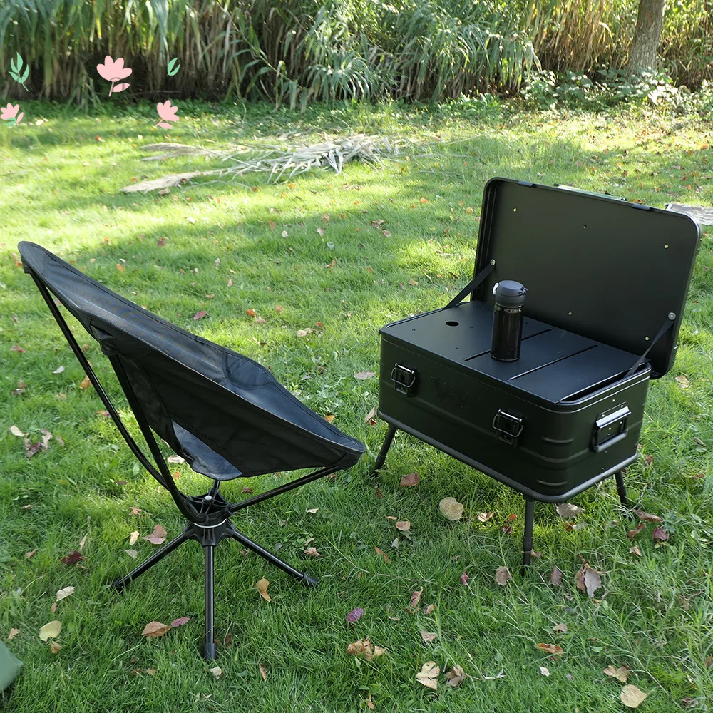 Ultralight Portable 360° Swivel Folding Moon Chair, High Back Outdoor Leisure Camping Fishing Chair for Hiking Beach Garden