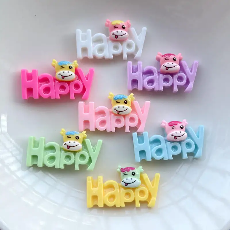 20 pieces of happy calf font resin crafts diy decorative scrapbook kawaii flatback embellishments mobile phone flat back