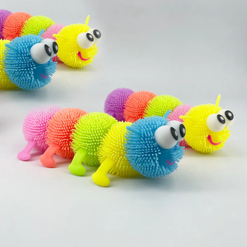 Novelty Rainbow Caterpillar Squeeze Ball Pinch Funny Cute Bug Toy Spiky Ball Glowing Sensory Squishy Fidget Stress Relief Gifts