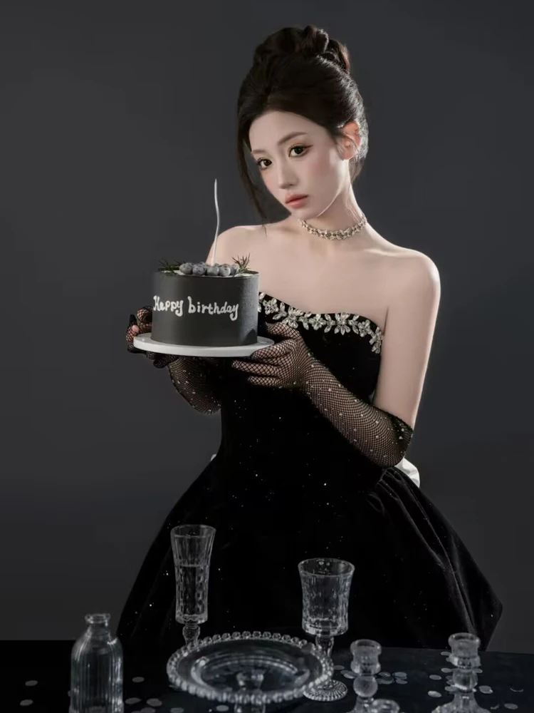 

2026 New Elegant Birthday Bustier Dress High-End Feeling Art Photo Shoot Miss Rich Lady Style Stage Costume Ladies Fashion