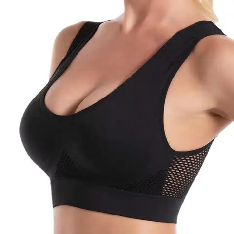 plus Size Grid Air Holes Sports Bra Shock-proof S-7XL Women's Underwear Yoga Running Brassiere Hollow out Vest without Underwire