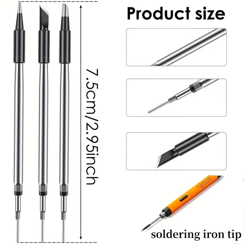 BalenYar 3Pcs Soldering Iron Tip USB Soldering Iron Tip 5V Battery Soldering Iron Tip Soldering Rework Accessories
