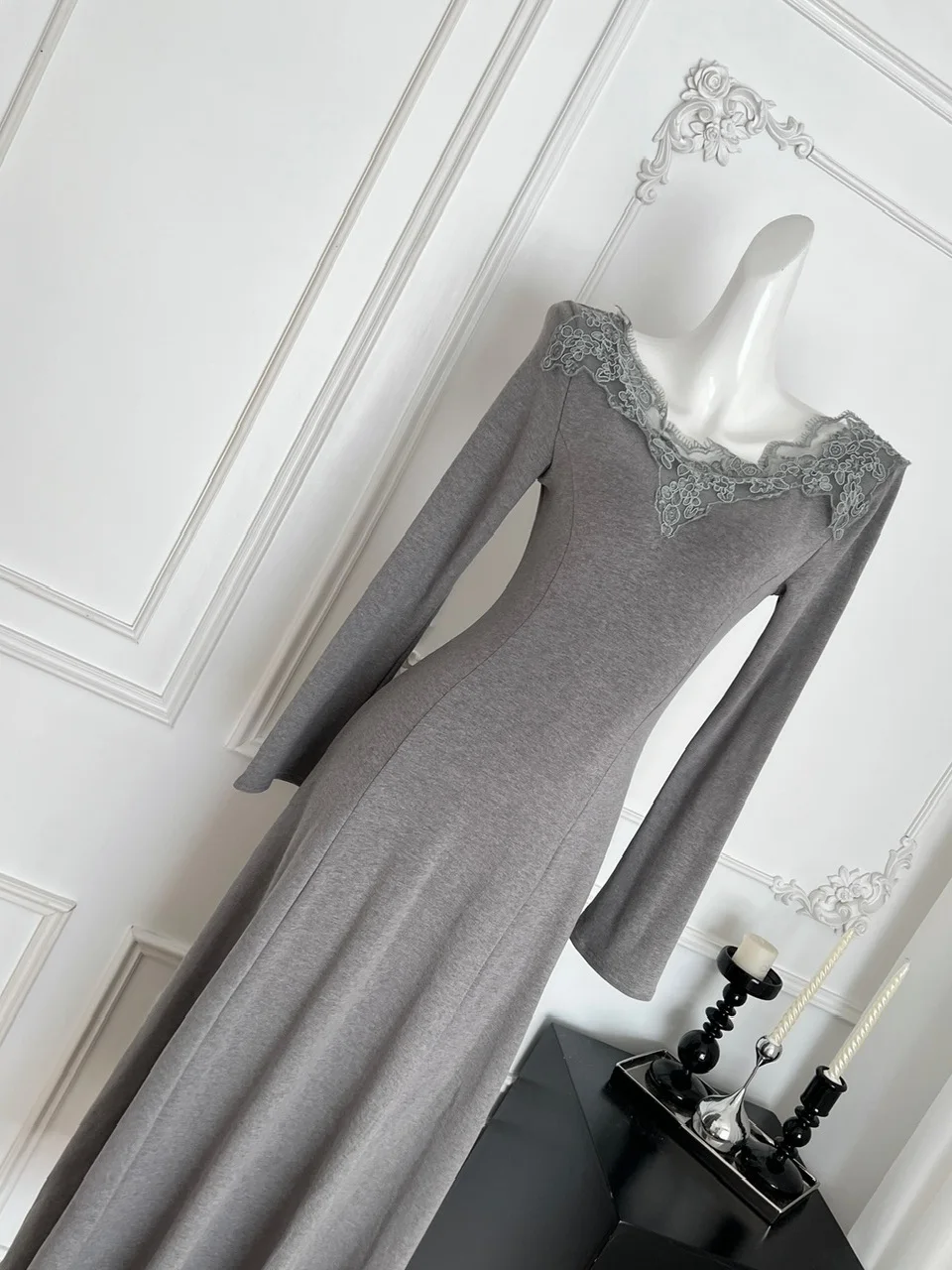 Кружевное трикотажное платье с вышивкой Ele, женская длинная юбка трапециевидной формы для похудения, осенняя мода, нежный ветер, Pure Desire