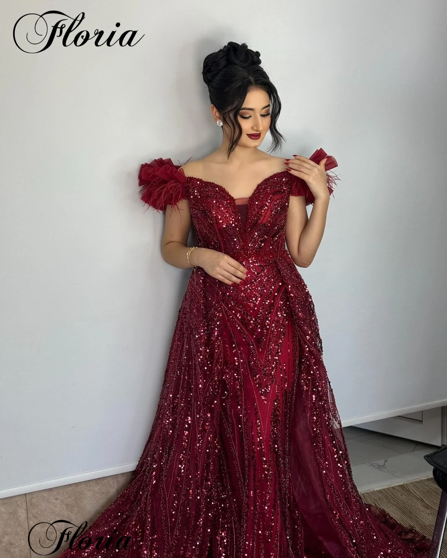 Burgundy Sweetheart Celebrity Dresses Mermaid Off Shoulder Vintage Red Carpet Runway Dresses Vestidos De Noche Evening Dresses