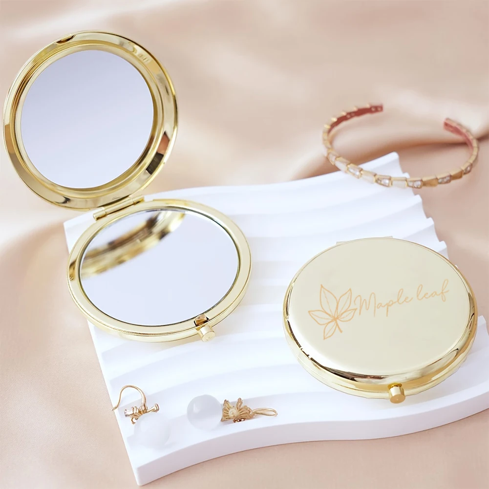 1pc Cartoon Leaf Customized Text Pocket Mirror Makeup Mirror Round Circle Mirror Christening Souvenir