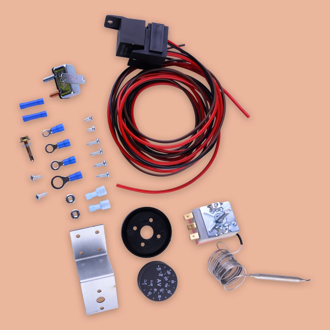 

Universal Car 12V Truck Boat SUV Adjustable Electric Radiator Fan Thermostat 3-Pin Control Relay Wire Kit