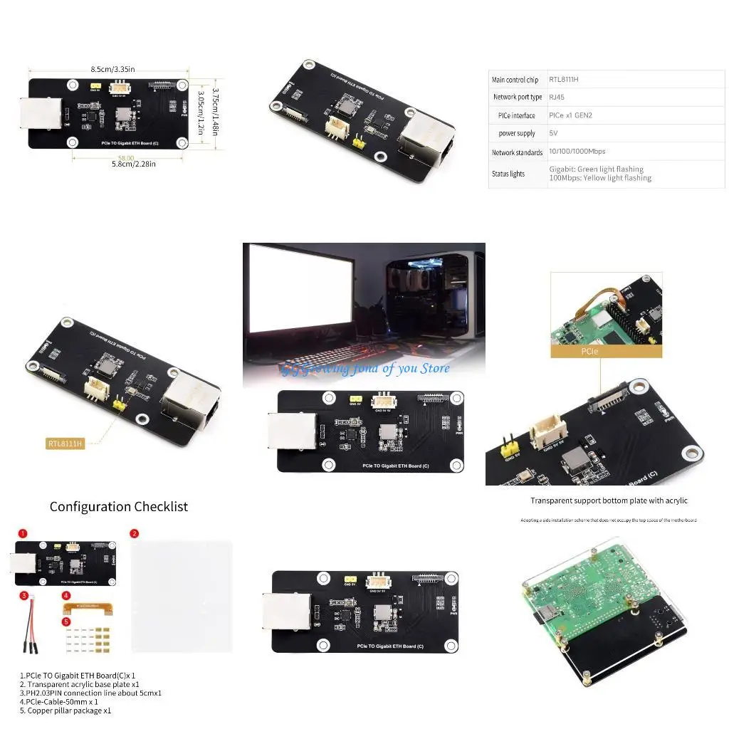 

H9EB RTL8111H PCle Ethernets Networking Expansion Adapter 10/100/1000Mbps PCIE RJ45 For PI5 Internet Desktops