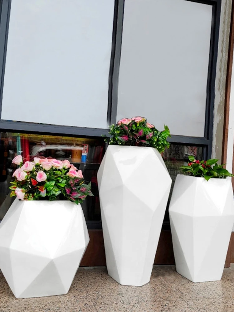 Simple Shopping Mall Flower Jar Diamond-Shaped Cut Flower Vase Outdoor Creative Floor Large Vase