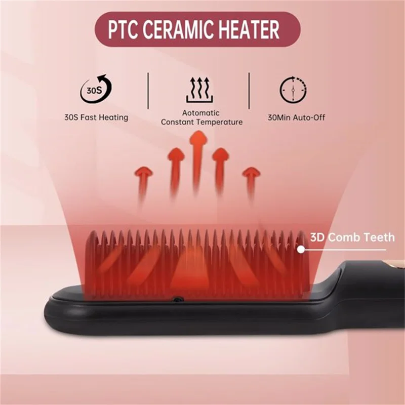 Negative Ionic Hair Straightener Brush with 9 Temp Settings, 30s Fast Heating, Hair Straightening Comb with LED Display, Anti-Sc