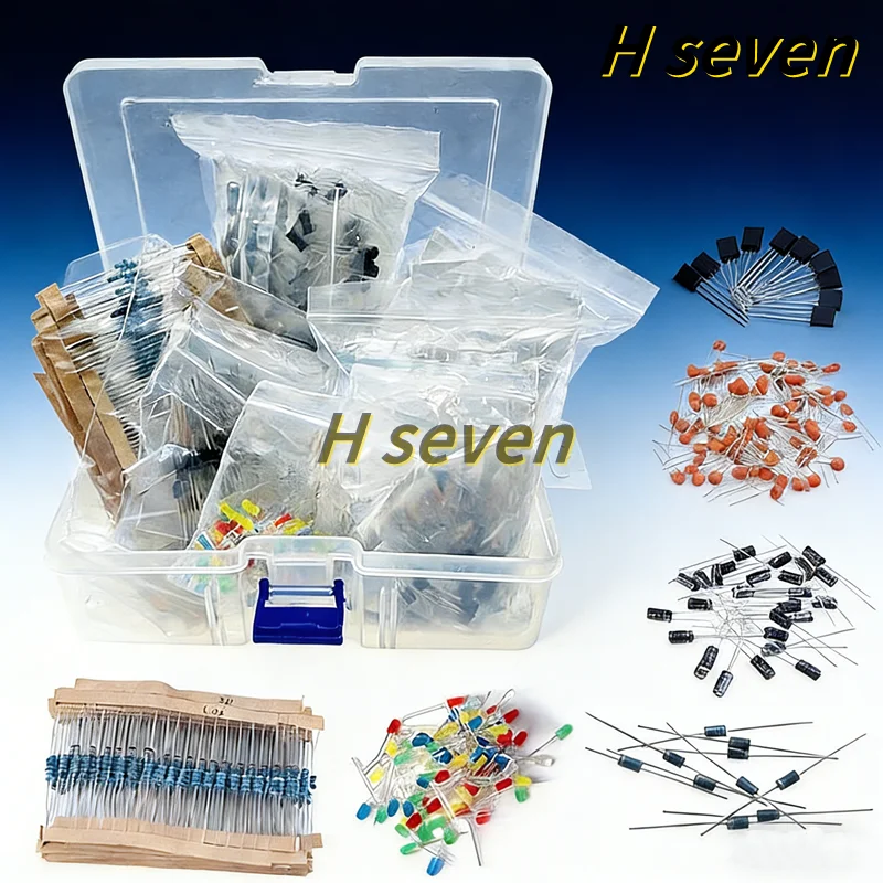 1400pcs 6 Types Electronics Component Assortment Kit LED Diode Through-Hole Diodes Resistors Ceramic Capacitors and Transistors