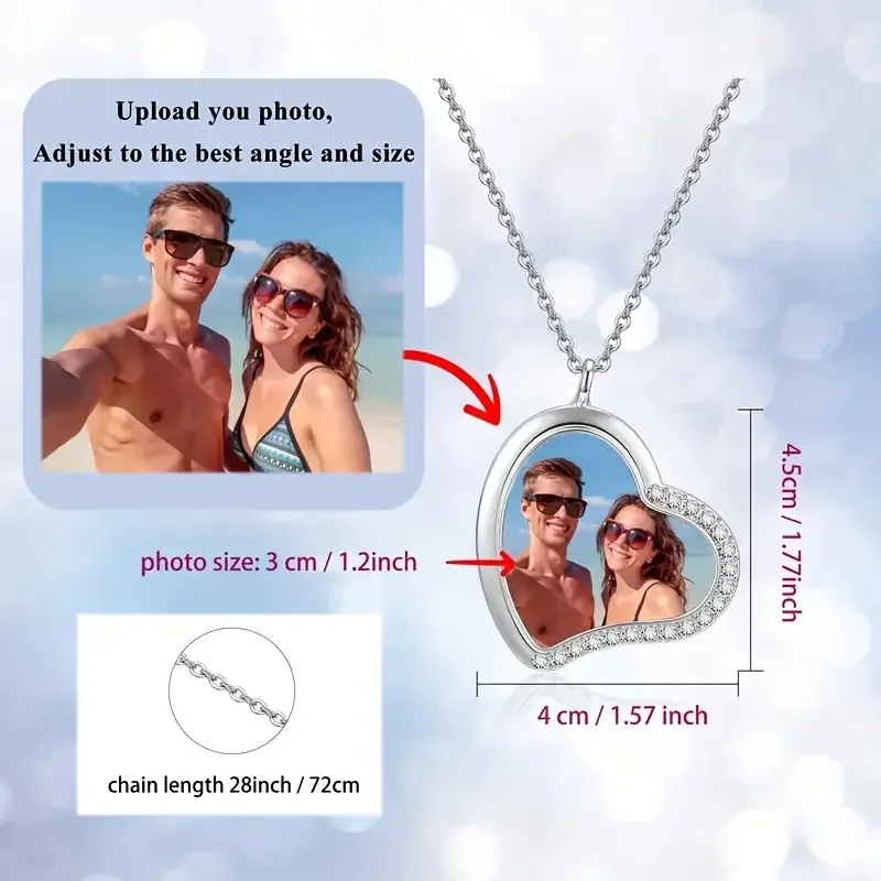 Personalised Photo Sublimation Alloy Necklace, Custom Picture Heart Pendant Necklace - Suitable for Everyday Wear and Gifting