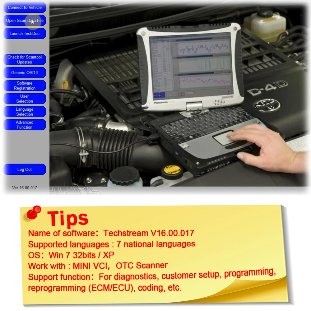 Auto Repair Software Techstream 16.00.017 For MINI VCI OTC Scanner Car Repair Tools Diagnostic Equipment For diagnostics program