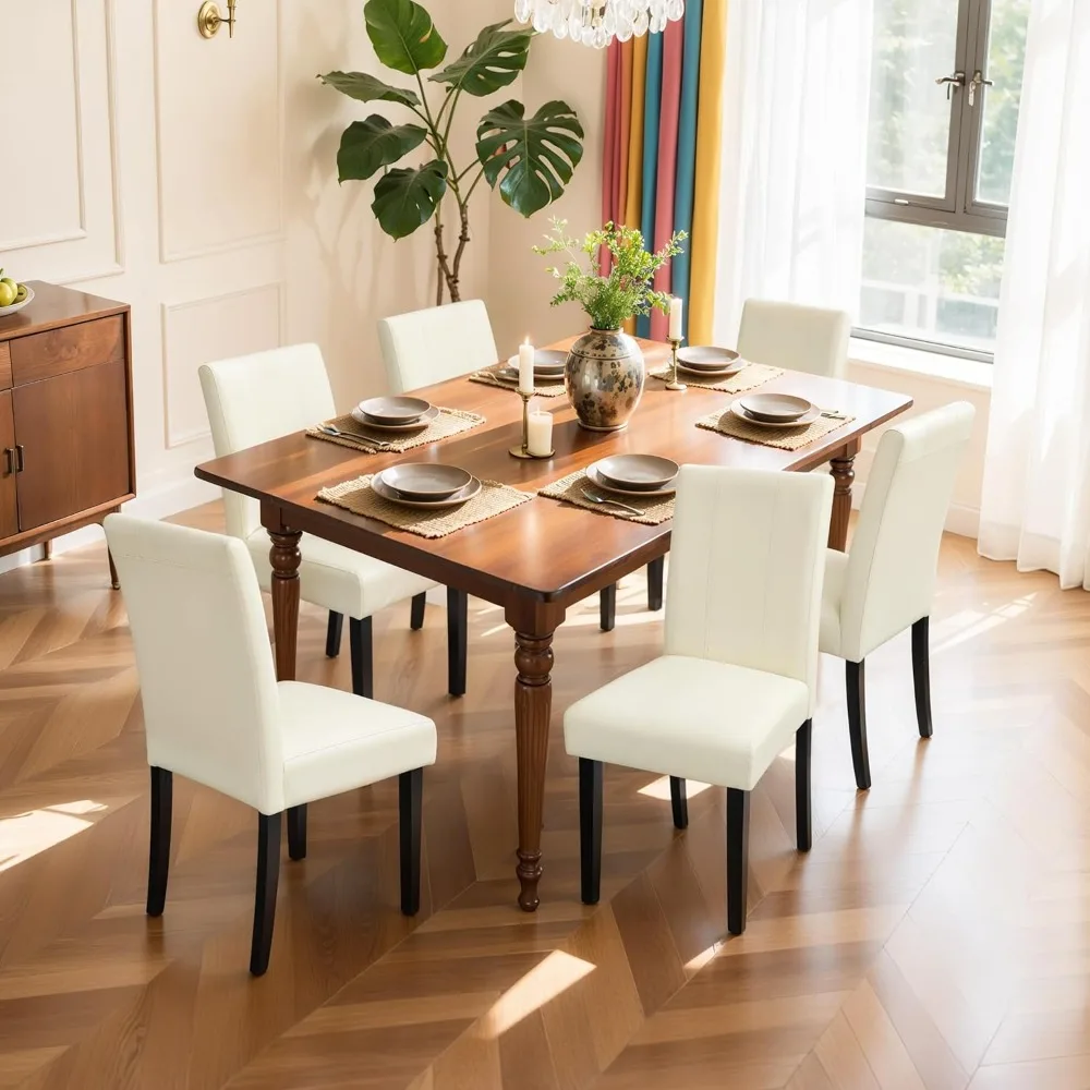 

Dining Chairs Set of 6, Leather Parson Dining Room Chairs, Modern High-End Kitchen Side Chairs for Bedroom, Living Room, Ivory