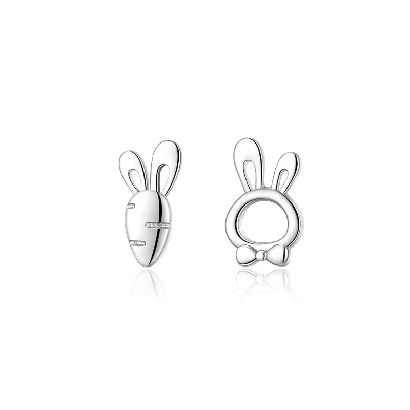 Simple And Versatile Earrings Asymmetric Silver Needle Rabbit Radish Earrings